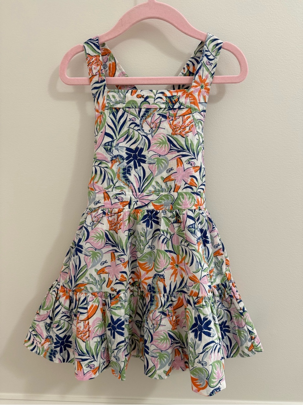 Polo by Ralph Lauren Girls Summer Floral Pinafore Dress Pink, Navy & Orange 3T